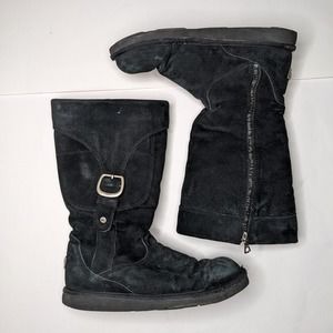 UGG Women's Black Suede Cargo II Tall Boots with Pockets Size 10